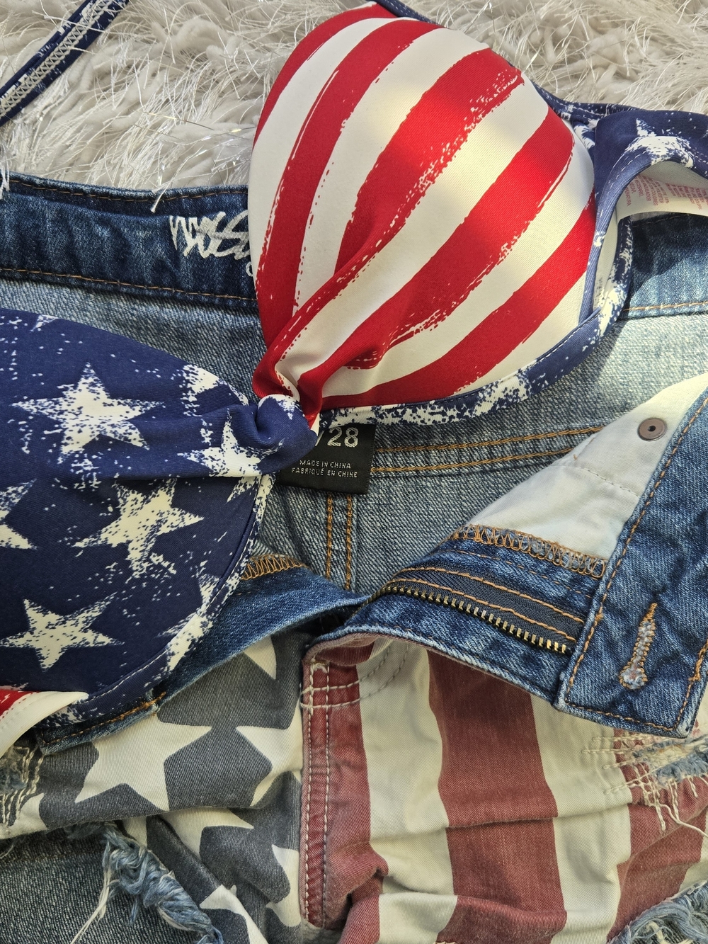 Mossimo Supply Co. Red, White & Navy Star Print Bikini Top